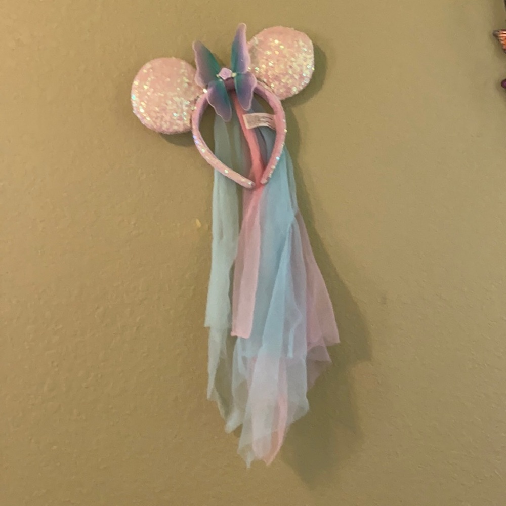 Disney ears with multicolor butterfly and veil
